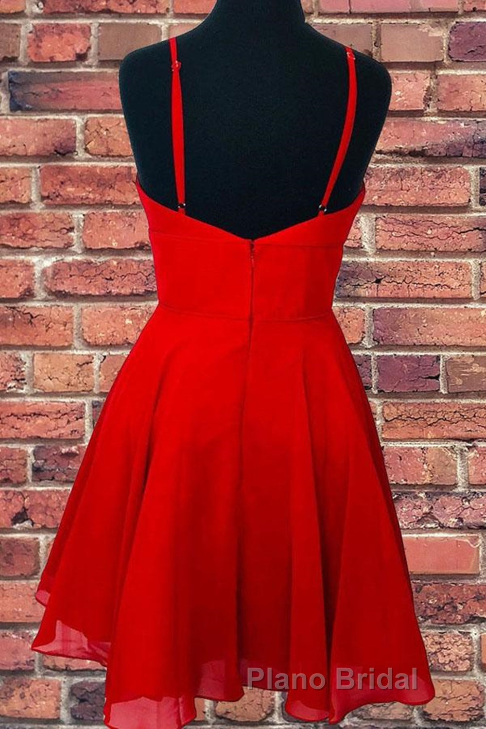 A Line V Neck Open Back Red Short Formal Prom Dress, Backless Red Homecoming Dress Secondary image