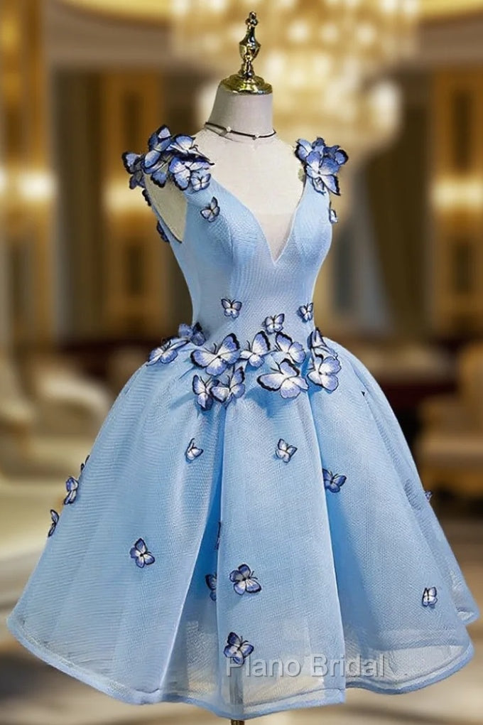 A-line V-neck Formal Prom Dresses Tulle Short Homecoming Dresses Main image