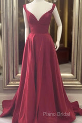 A Line V Neck Red Burgundy Long Formal Prom Dresses, Off The Shoulder Red Burgundy Formal Dresses