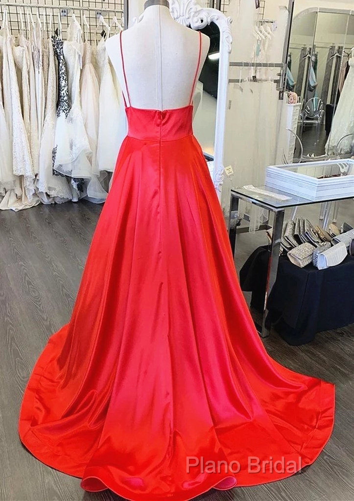 A Line V Neck Red Long Formal Prom Dresses, Red V Neck Long Formal Bridesmaid Dresses Secondary image