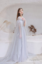 A Line V-neck Shiny Sequin Beaded Prom Dresses