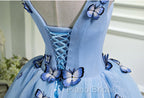 A Line V Neck Short Blue Formal Prom Dresses with Butterfly, Short Blue Formal Homecoming Dresses