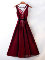 A Line V Neck Short Burgundy Formal Prom Dresses, Wine Red Short Formal Graduation Homecoming Dresses