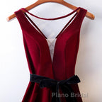 A Line V Neck Short Burgundy Formal Prom Dresses, Wine Red Short Formal Graduation Homecoming Dresses