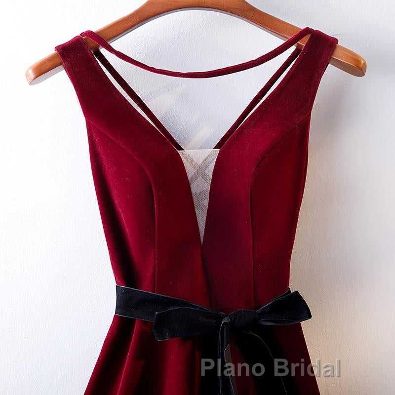 A Line V Neck Short Burgundy Formal Prom Dresses, Wine Red Short Formal Graduation Homecoming Dresses