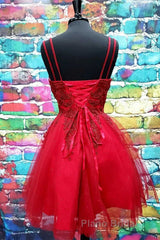 A Line V Neck Short Dark Red Lace Formal Prom Dresses, Short Dark Red Lace Formal Homecoming Dresses
