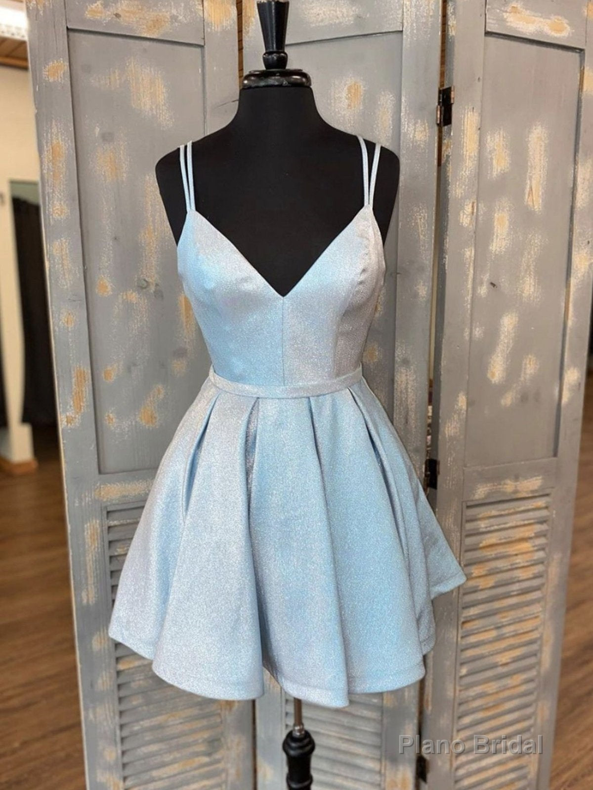 A Line V Neck Short Light Blue Prom Dresses, Short V Neck Light Blue Formal Homecoming Dresses Main image