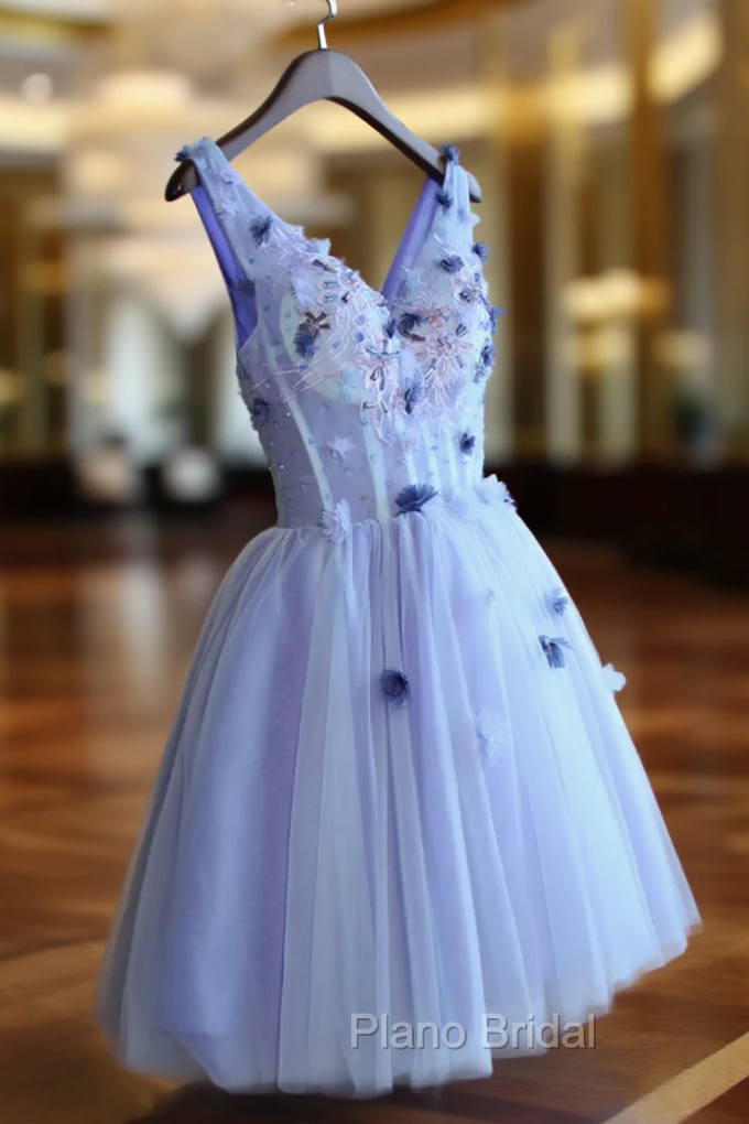 A-line V-Neck Short Mini Tulle Short Formal Prom Dresses short homecoming Dresses Main image