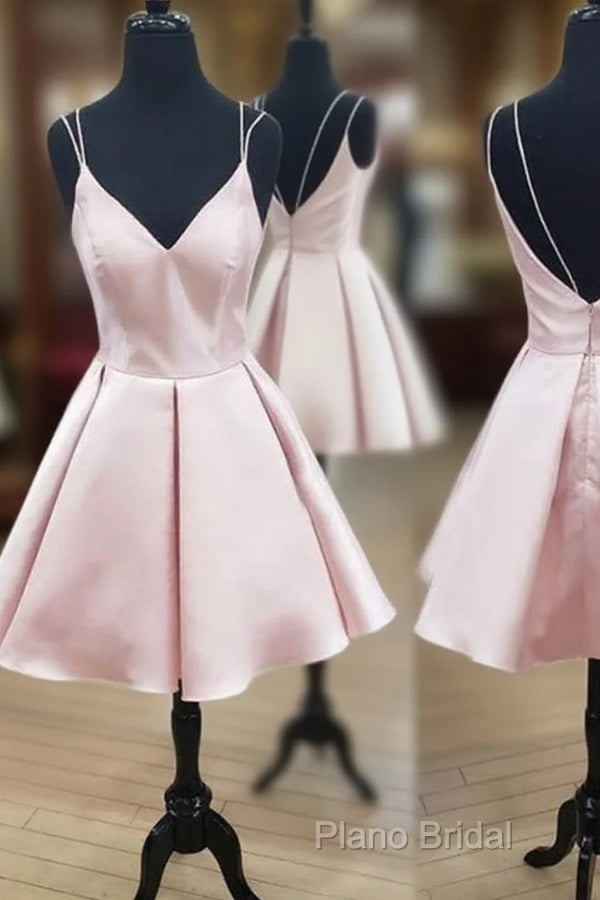 A Line V Neck Short Pink Formal Prom Dresses, Short Pink Homecoming Graduation Dresses Main image