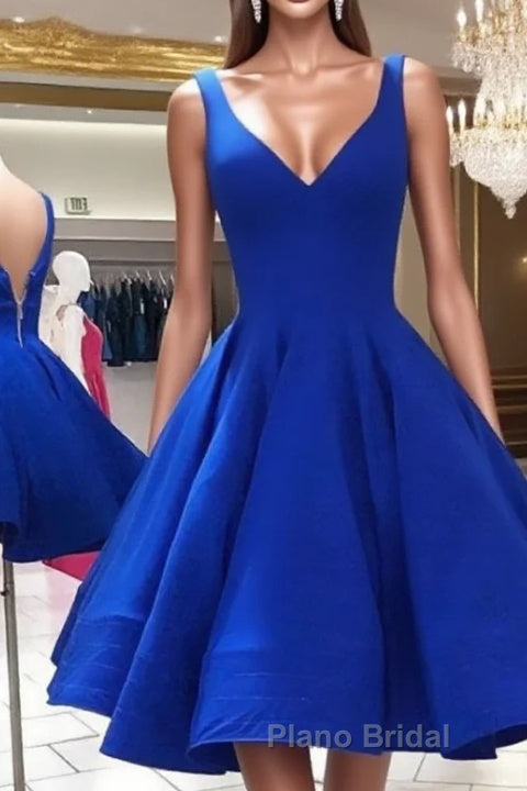 A Line V Neck Short Royal Blue Formal Prom Dresses, Short Royal Blue Formal Homecoming Dresses