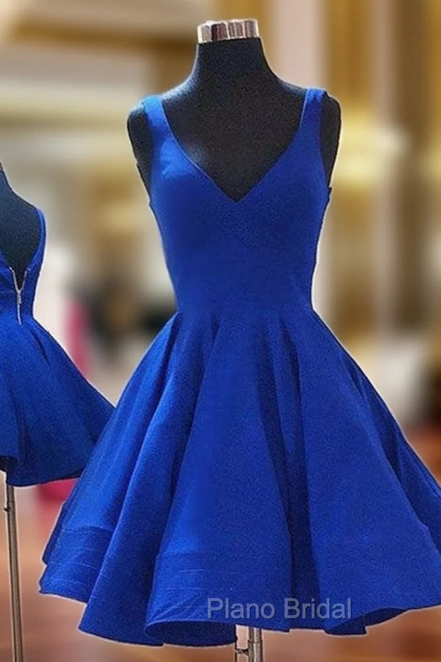 A-line V Neck Sleeveless Elastic Satin Short/Mini Homecoming Dresses Main image