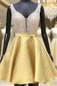 A-line V Neck Sleeveless Satin Short/Mini Homecoming Dresses With Beading Sequins