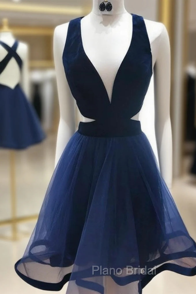 A-line V Neck Sleeveless Short/Mini Tulle Homecoming Dresses Main image