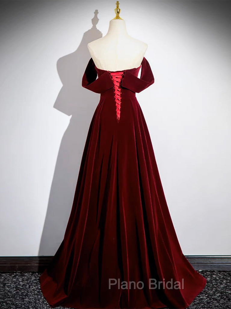 A-Line Velvet Burgundy Long Formal Prom Dresses, Burgundy Long Formal Dresses Secondary image