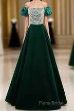 A-Line Velvet Sequin Beads Green Long Formal Prom Dresses Formal Dresses Elegant