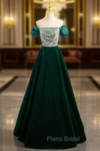 A-Line Velvet Sequin Beads Green Long Formal Prom Dresses, Green Velvet Long Formal Dresses