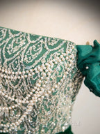 A-Line Velvet Sequin Beads Green Long Formal Prom Dresses, Velvet Green Long Formal Dresses