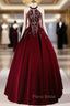 A-Line Velvet Sequin Burgundy Long Formal Prom Dresses Long Formal Dresses December Wedding Guest Dresses