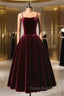 A-Line Velvet Tea Length Burgundy Formal Prom Dresses, Burgundy Cocktail Dresses
