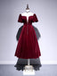 A line Velvet Tea Length Formal Prom Dresses, Burgundy Velvet Bridesmaid Dresses