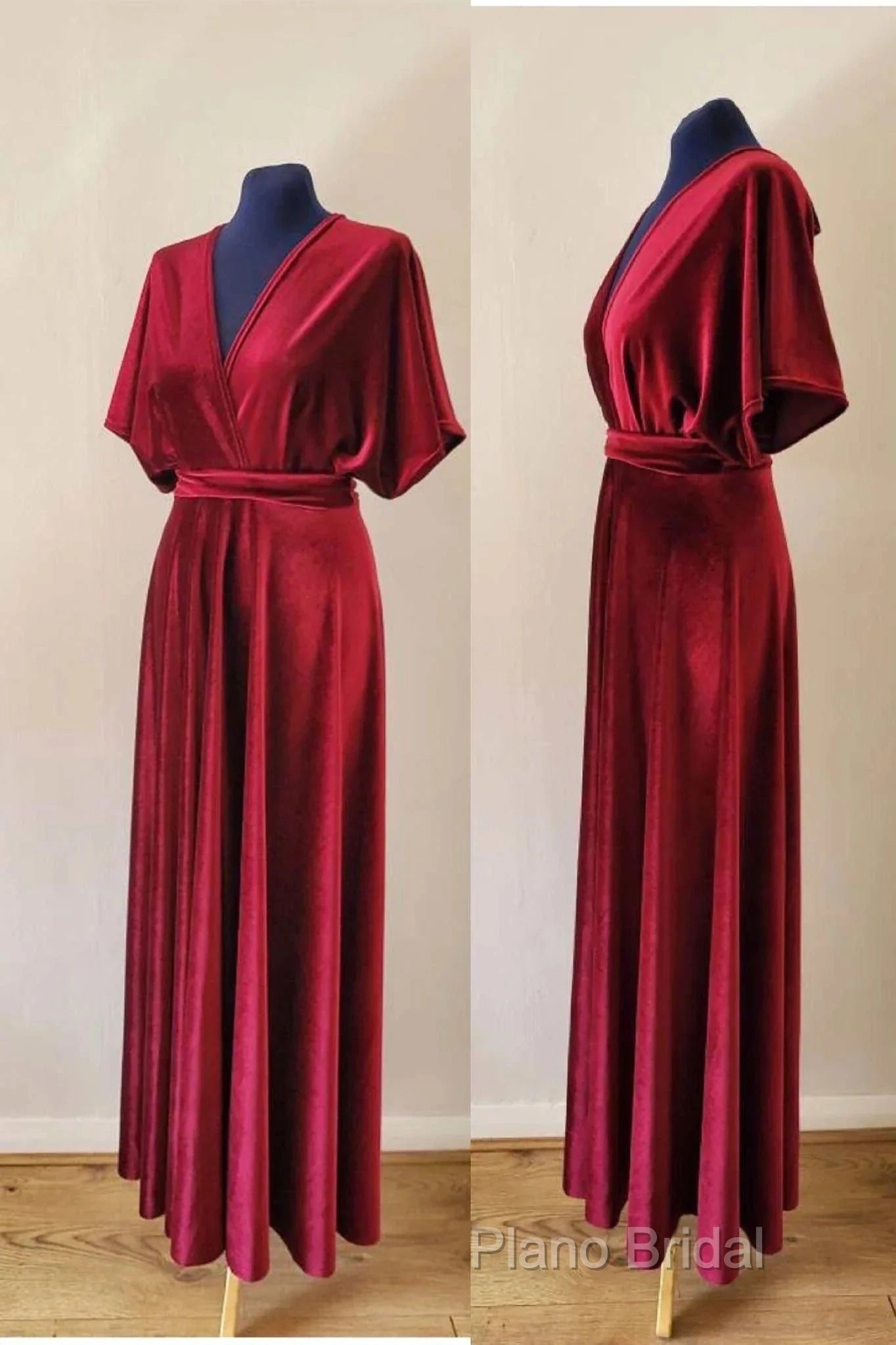 A-Line Velvet V-Neck Formal Dresses Long Bridesmaid Dresses