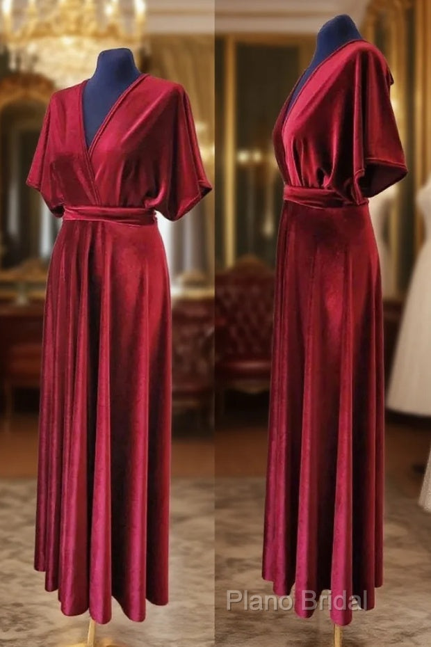 A-Line Velvet V-Neck Formal Dresses Long Bridesmaid Dresses Main image