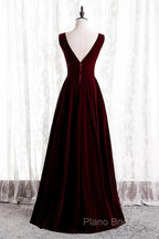 A-Line Velvet V-Neckline Sleeveless Long Party Dresses Formal Prom Dresses Bridesmaid Dresses