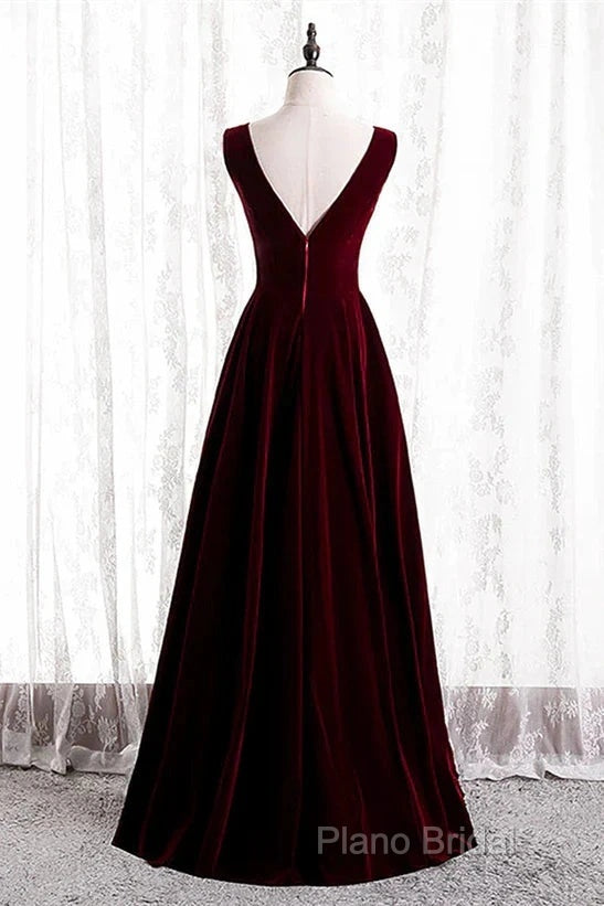 A-Line Velvet V-Neckline Sleeveless Long Party Dresses Formal Prom Dresses Bridesmaid Dresses