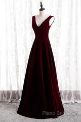 A-Line Velvet V-Neckline Sleeveless Long Party Dresses Formal Prom Dresses Bridesmaid Dresses