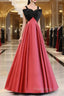 A-Line Watermelon Red Satin Long Formal Prom Dresses, Long Formal Dresses