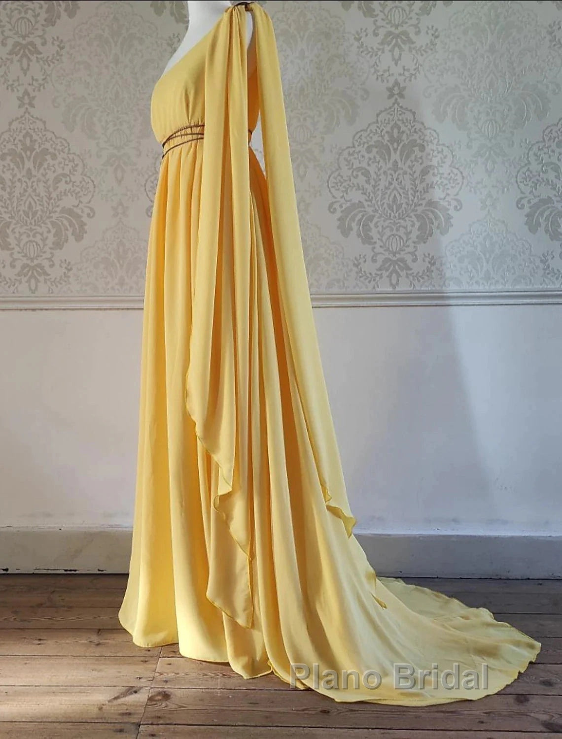 A-Line Wedding Guest Dresses Elegant Dresses Evening Party Court Train Sleeveless One Shoulder Chiffon With Strappy