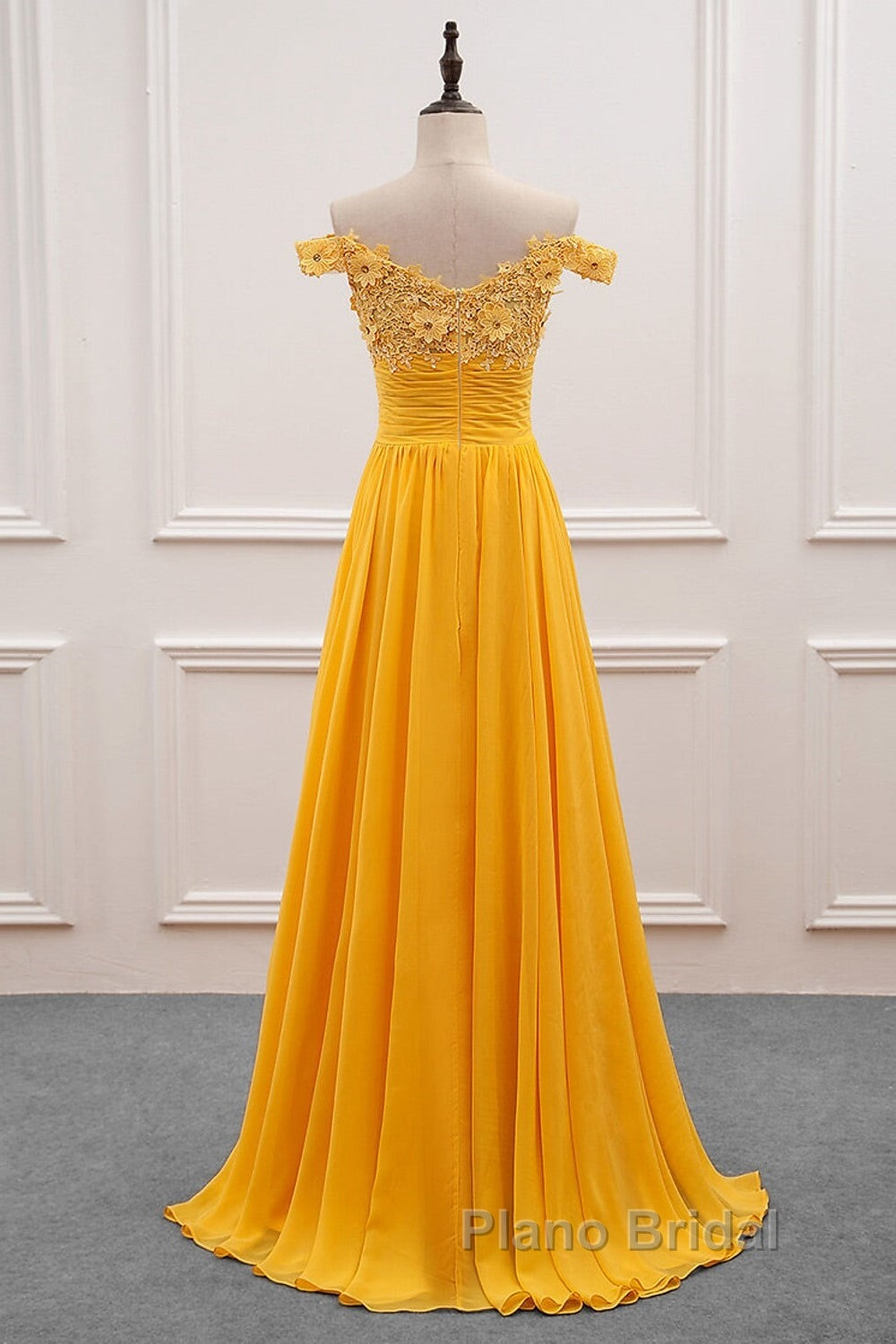 A-Line Wedding Guest Dresses Floral Dresses Formal Prom Wedding Party Sweep / Brush Train Sleeveless Off Shoulder Chiffon With Appliques Secondary image