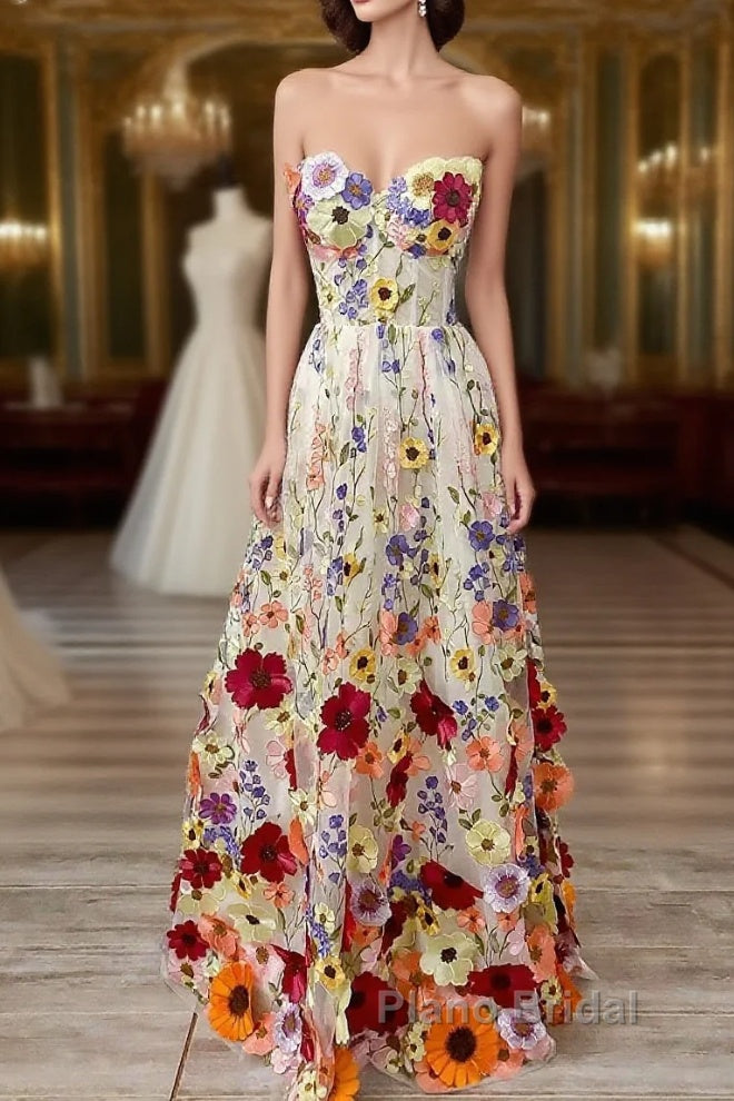 A-Line Wedding Guest Dresses Floral Dresses Wedding Guest Floor Length Sleeveless Illusion Neck Wednesday Addams Family Cotton Backless With Embroidery Appliques Main image