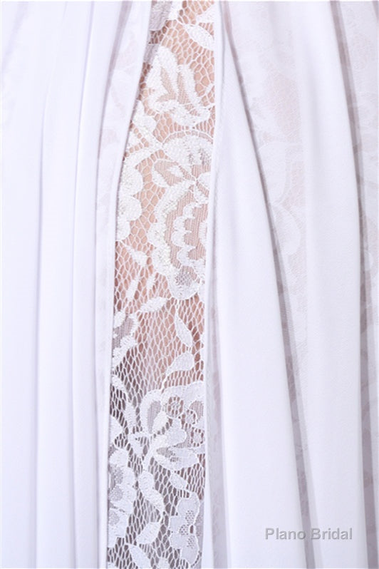 A-line White Evening Dresses Straps Chiffon Long Formal Dresses