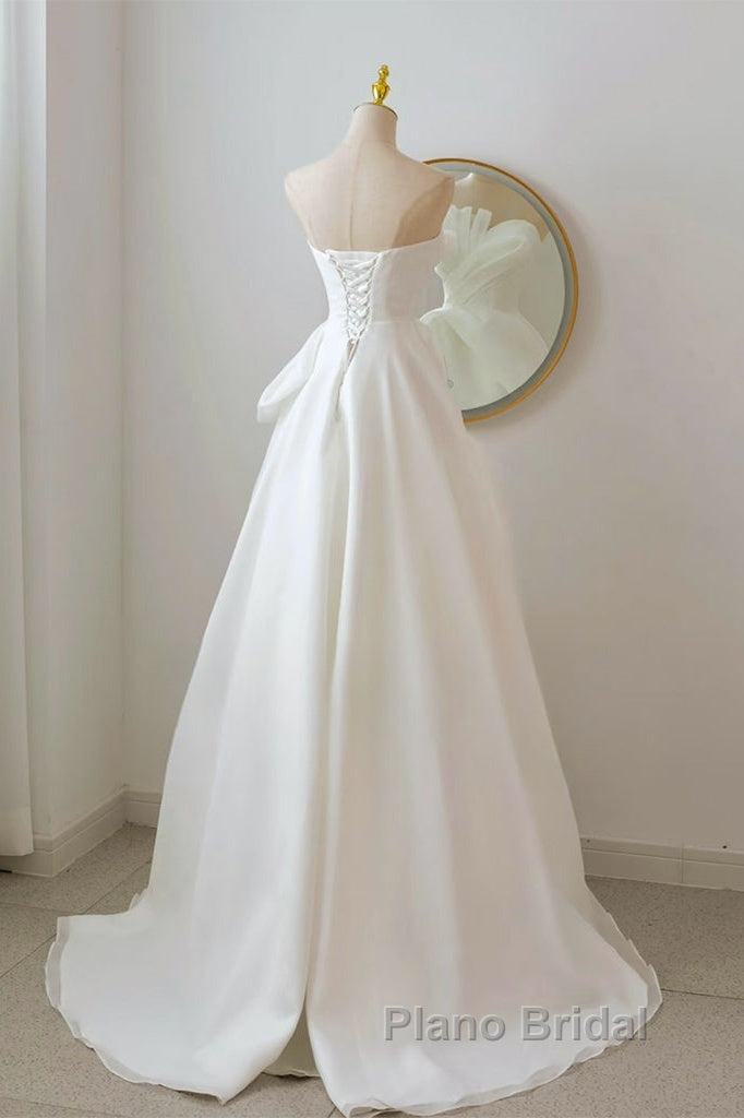 A-Line White Organza Long Formal Prom Dresses, White Long Formal Dresses