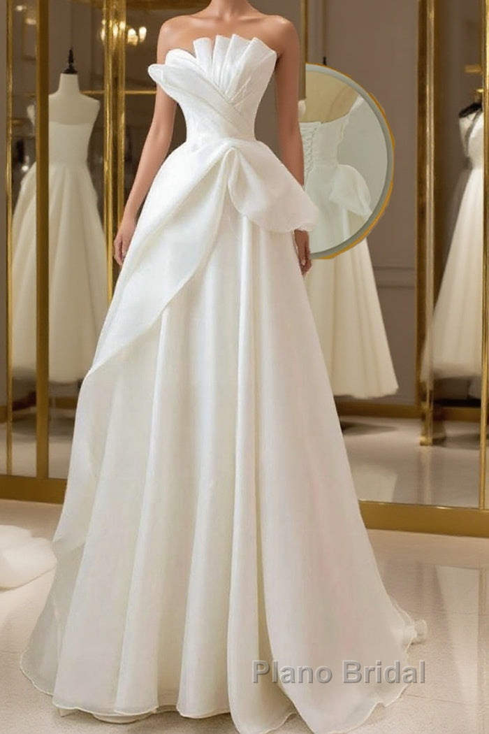 A-Line White Organza Long Formal Prom Dresses, White Long Formal Dresses