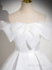 A-Line White Satin Long Formal Prom Dresses, White Long Formal Dresses