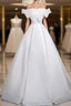 A-Line White Satin Long Formal Prom Dresses, White Long Formal Dresses