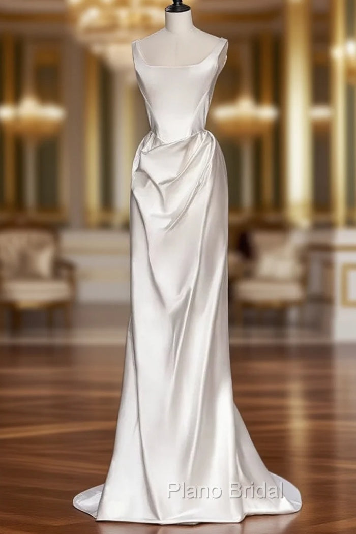 A-line White Satin Straps Wedding Dresses Main image