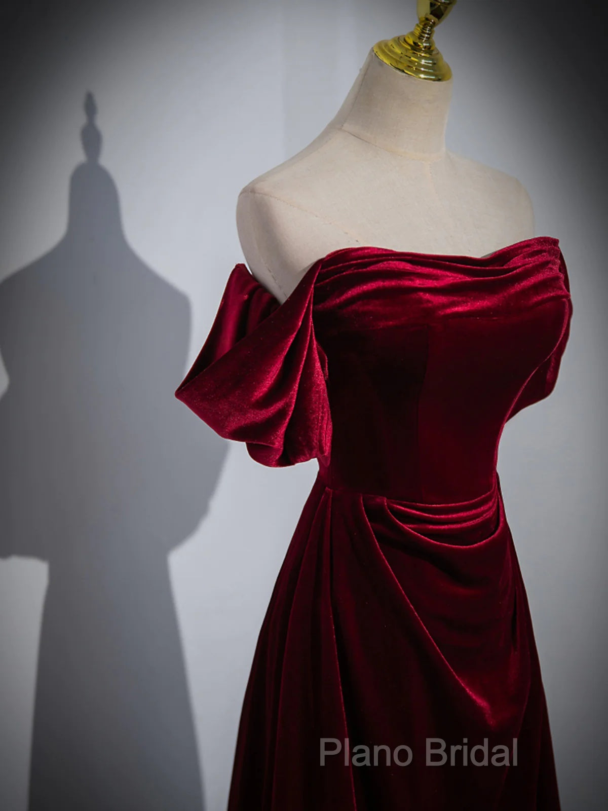 A-Line Wine Red Velvet Sweetheart Wedding Party Dresses, Wine Red Velvet Formal Prom Dresses