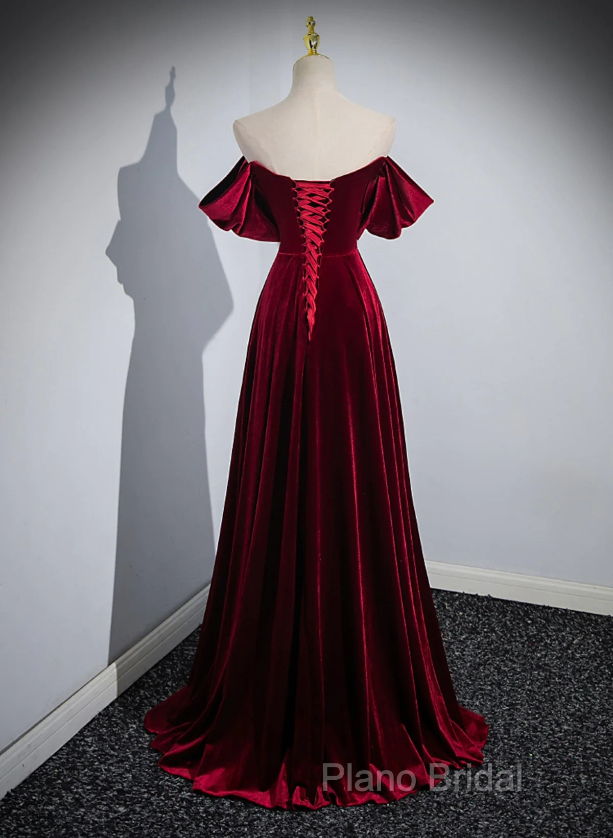A-Line Wine Red Velvet Sweetheart Wedding Party Dresses, Wine Red Velvet Formal Prom Dresses