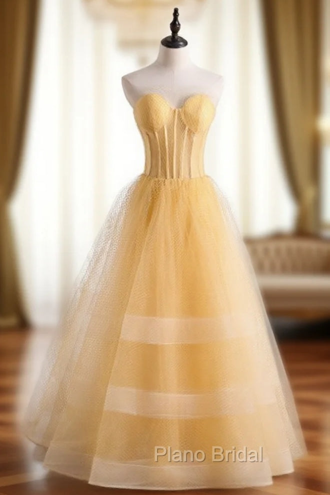 A-Line Yellow Tulle Sweetheart Formal Prom Dresses Main image