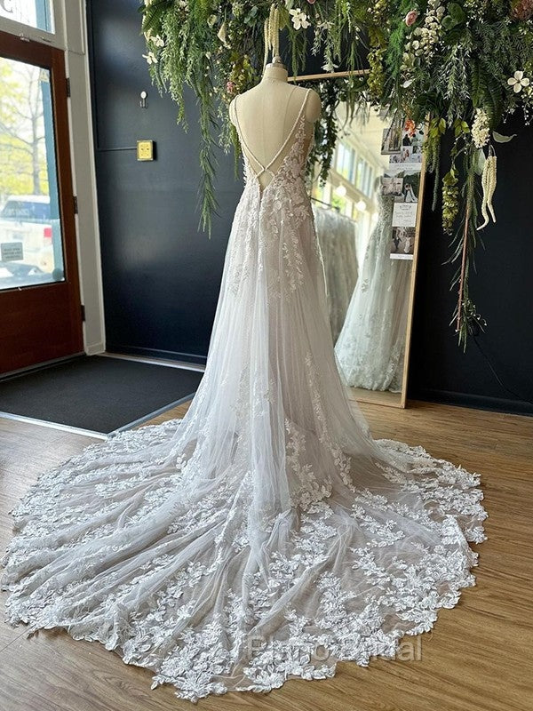 A-Lineprincess Lace Applique V-Neck Sleeveless And Floor Length Wedding Dresses Secondary image