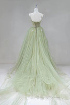 A-Shaped Tight Fitting Corset With Sage Green Chiffon On The Back Long Adult Dresses Sage Formal Prom Dresses