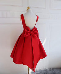 Cute A Line Satin Short Formal Prom Dresses, With Bow Evenig Dresses