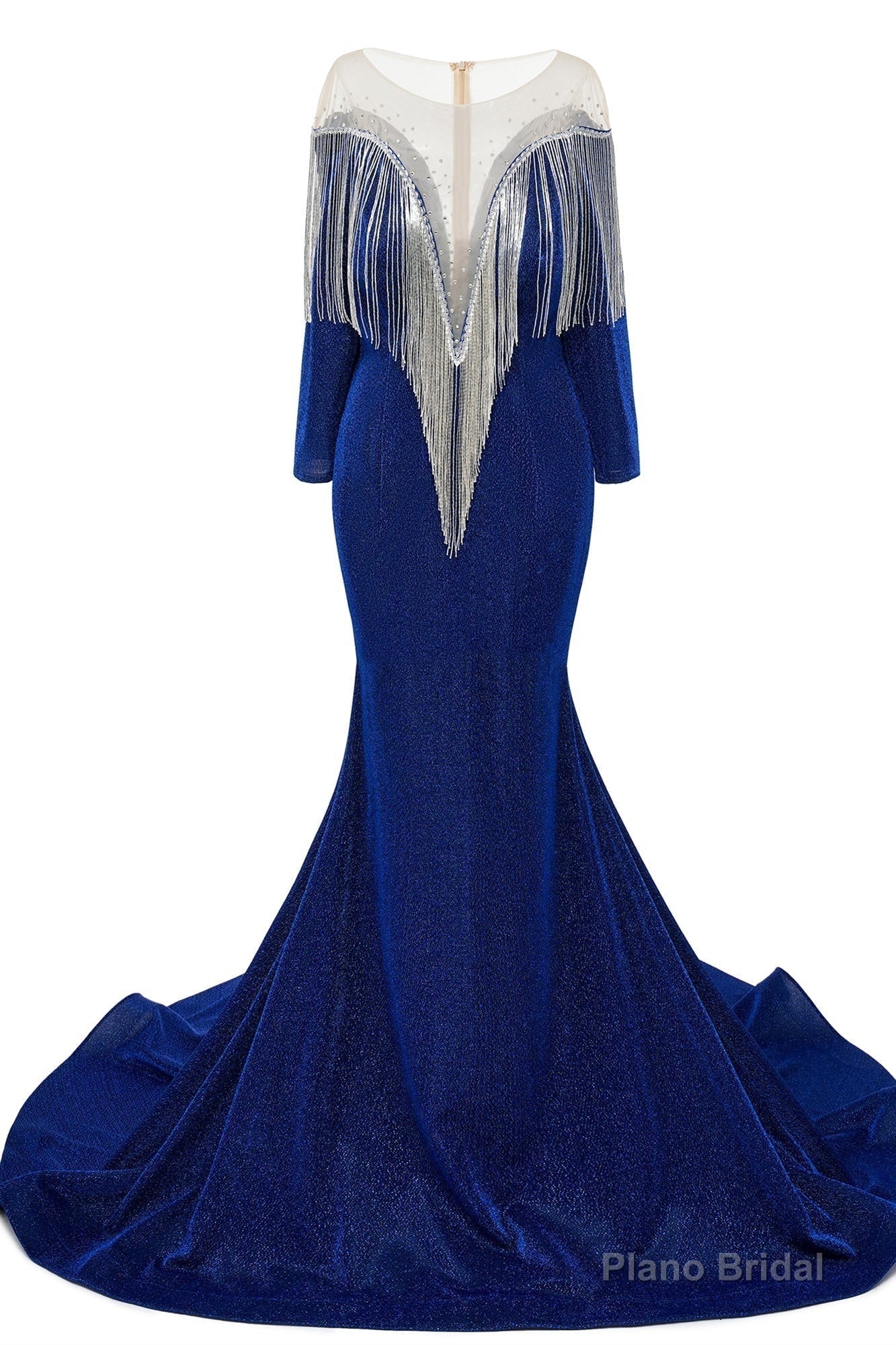 Deep V-neck Shiny Royal Blue Prom Dresses Long sleeves Mermaid Evening Party Dresses Main image