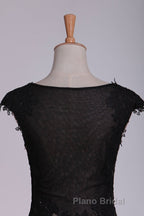 Black Off The Shoulder Sheath Formal Prom Dresses Lace&Tulle Floor Length With Applique & Slit