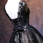 Adorable Black V-neckline Lace and Tulle Party Dresses, Short Formal Prom Dresses