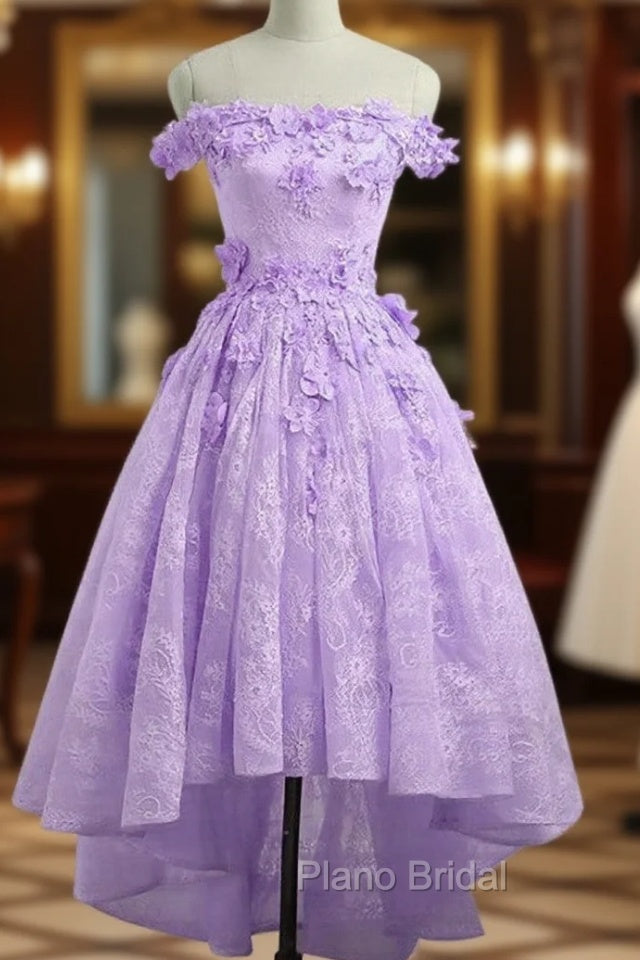 Adorable Lace Light Purple High Low Homecoming Dresses, Cute Sweetheart Formal Prom Dresses Main image
