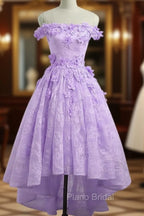 Adorable Lace Light Purple High Low Homecoming Dresses, Cute Sweetheart Formal Prom Dresses